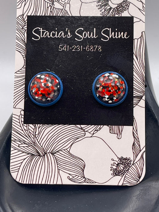 Red, black and Silver- Blue Studs