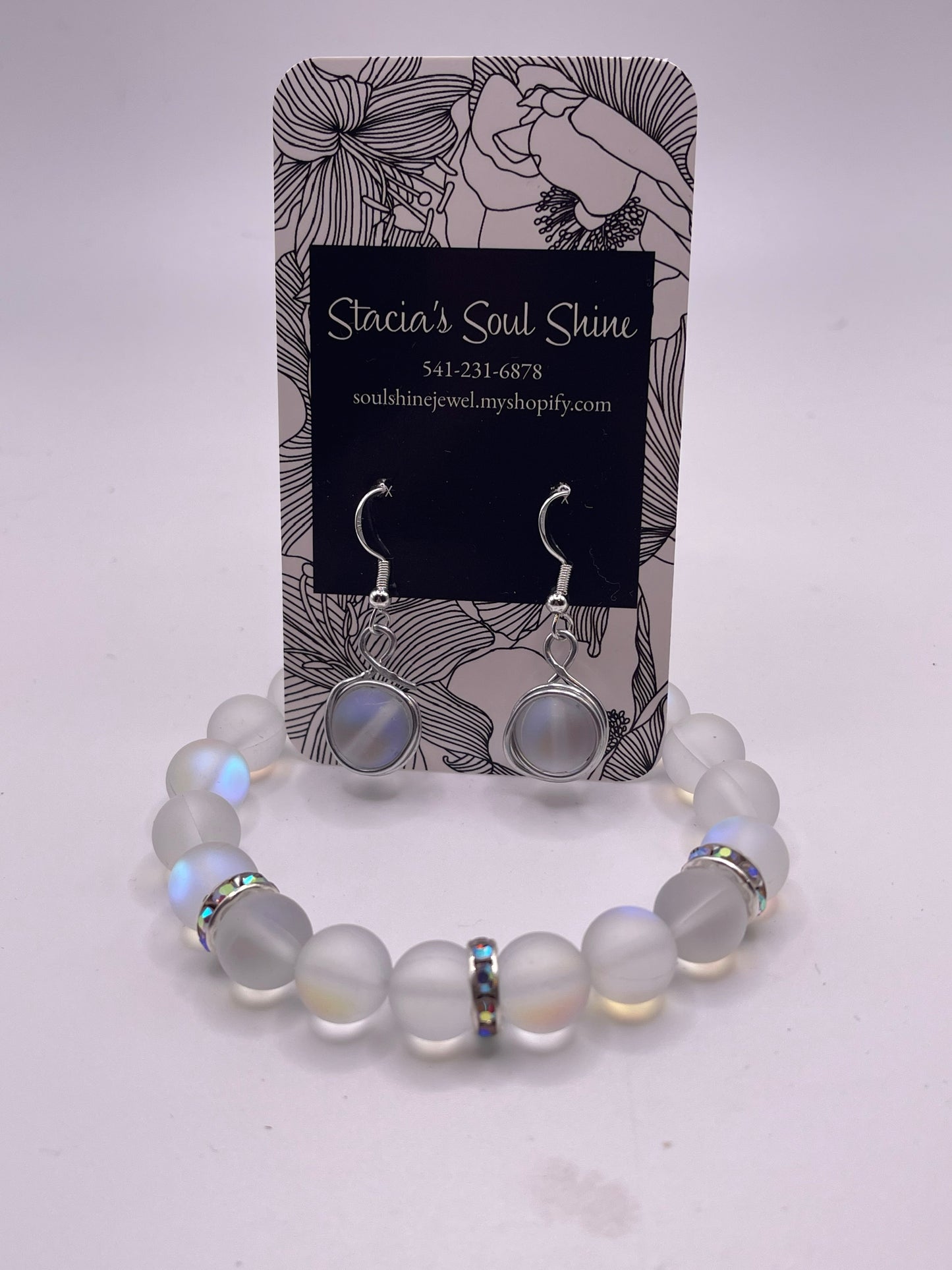 Clear mermaid glass bracelet and earring set