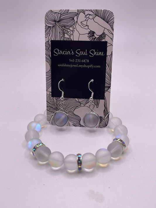 Clear mermaid glass bracelet and earring set