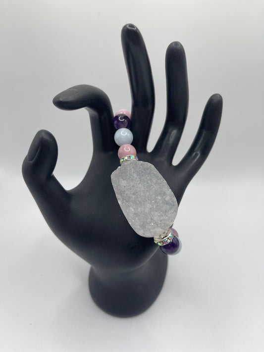 Bracelet- Angelite, pink opal and amethyst with Large Druzy