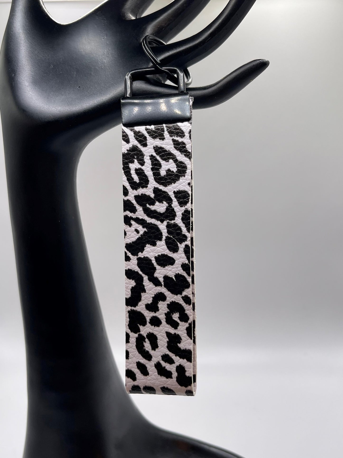 White Leopard wristlet keychain- small