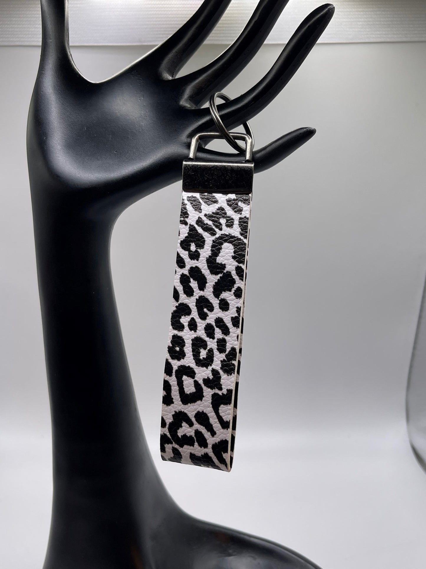 White Leopard wristlet keychain- small