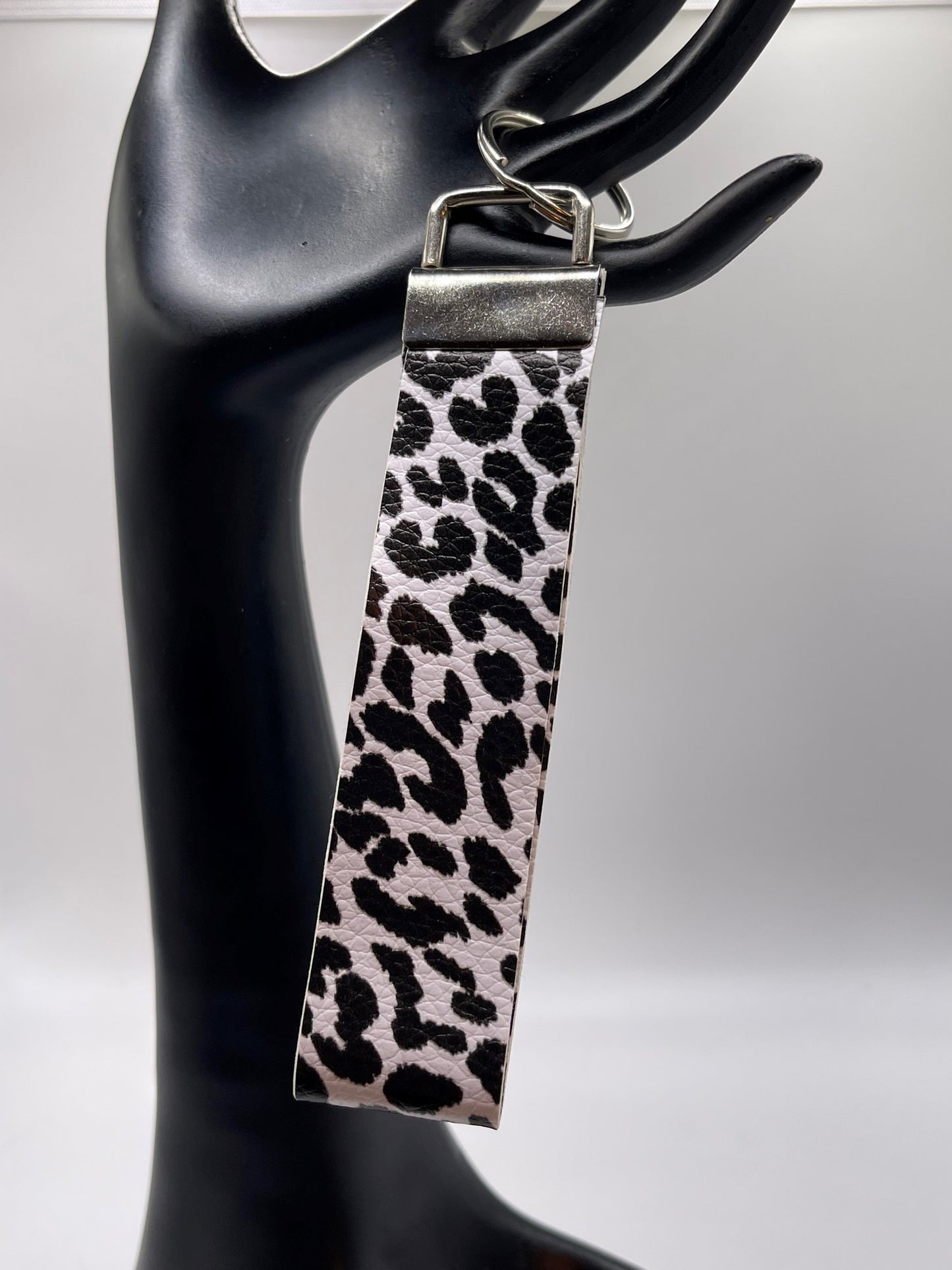 White Leopard wristlet keychain- small