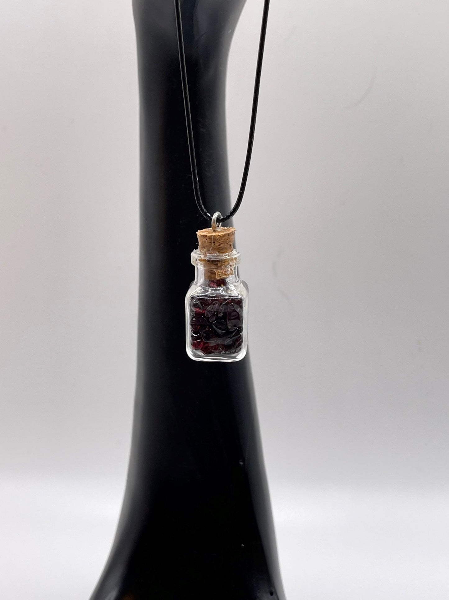 Necklace-Garnet Mini Gemstone Wishing Bottles.