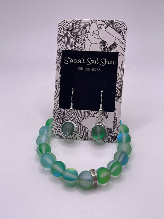 Green mermaid bracelet and earring set