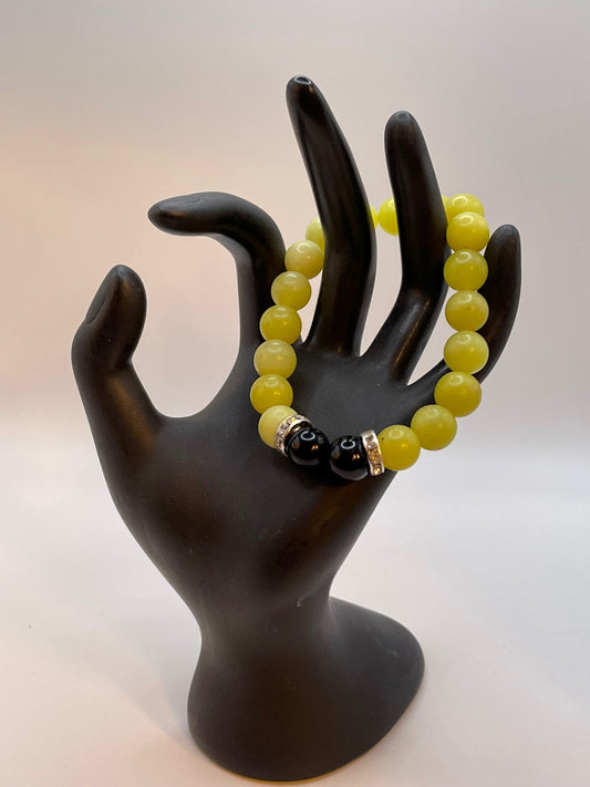 Lemon Jade and Onyx Bracelet