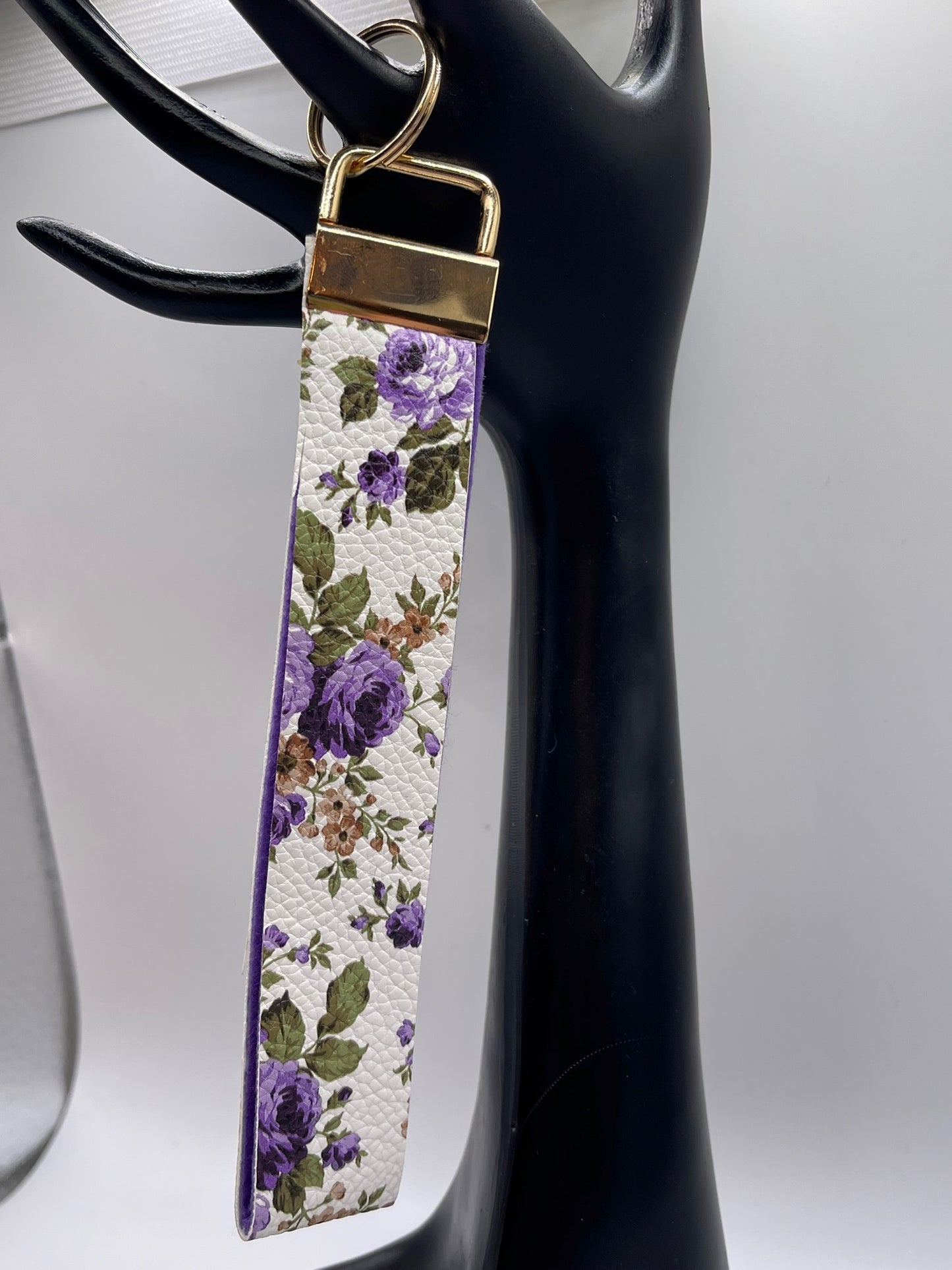 Purple Floral wristlet keychain- Large