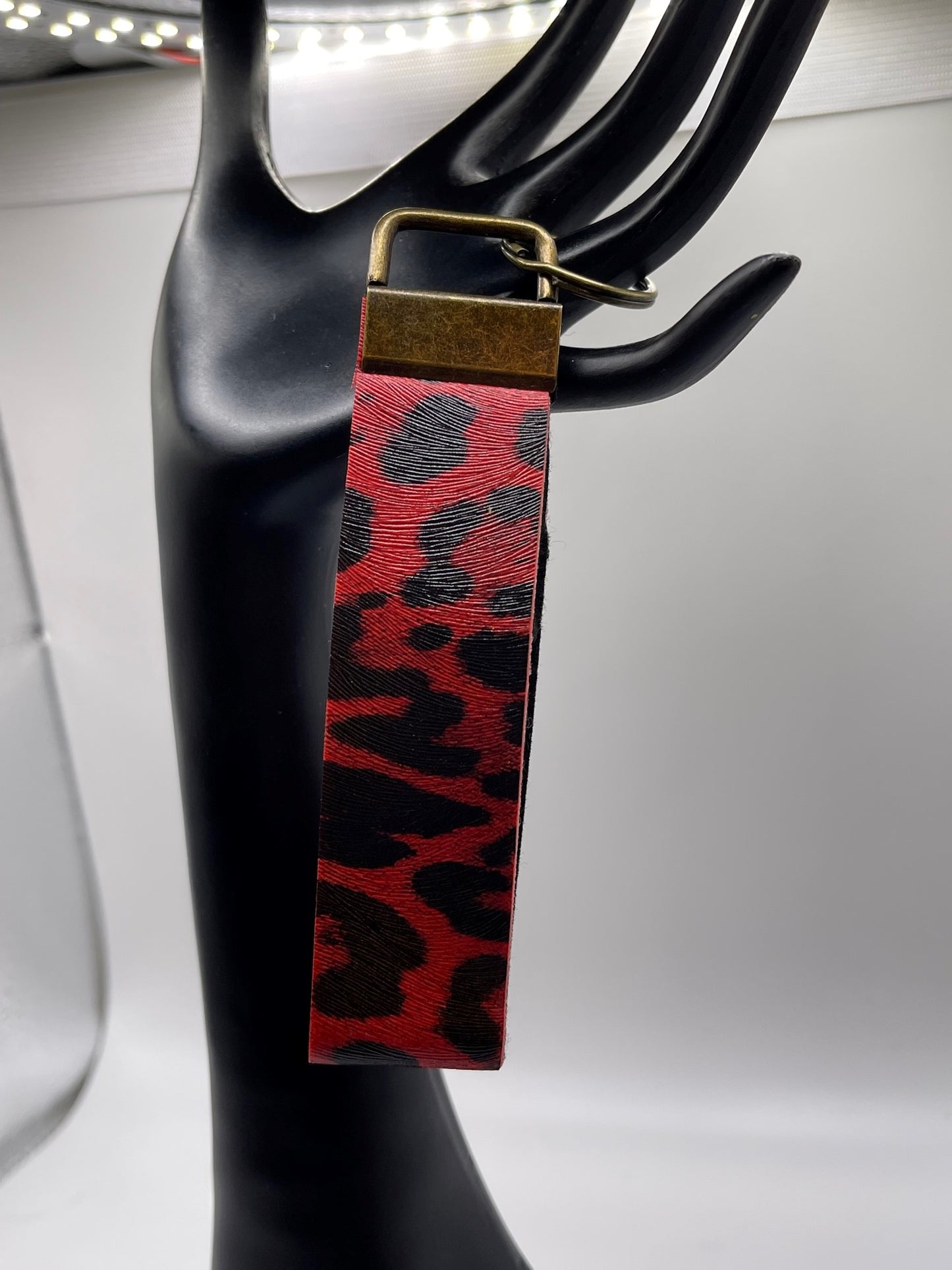 Red Leopard wristlet keychain- small