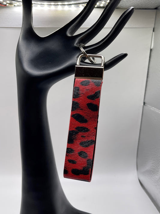 Red Leopard wristlet keychain- small