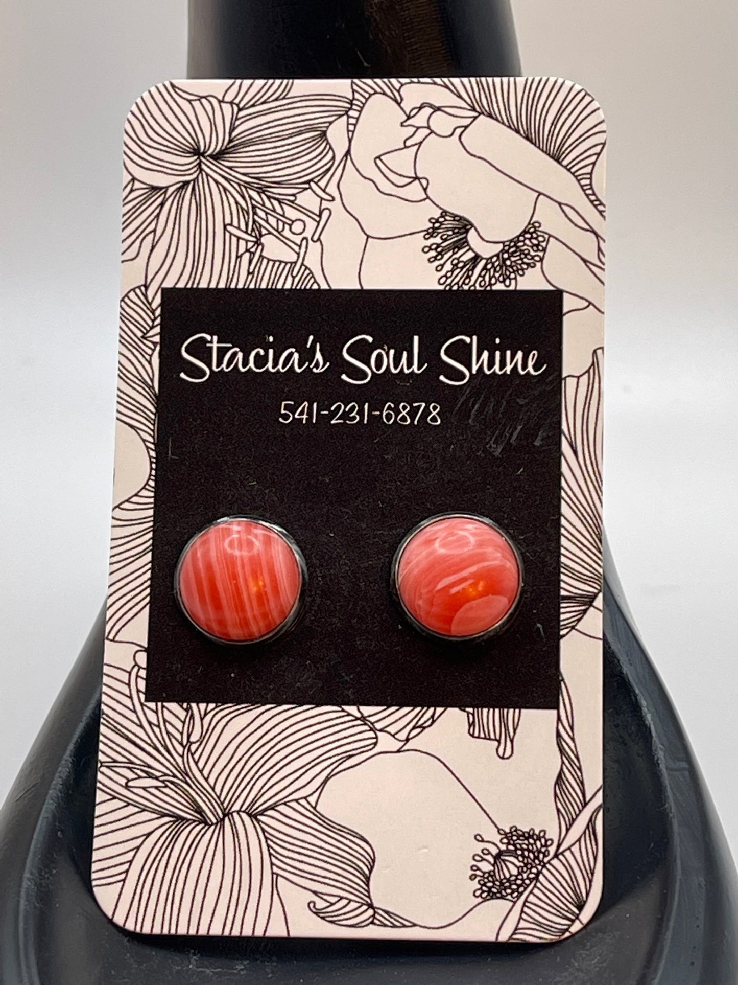 Rhodochrosite gunmetal stud earrings