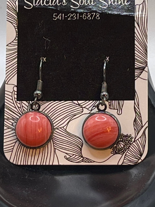 Rhodochrosite gunmetal dangly earrings