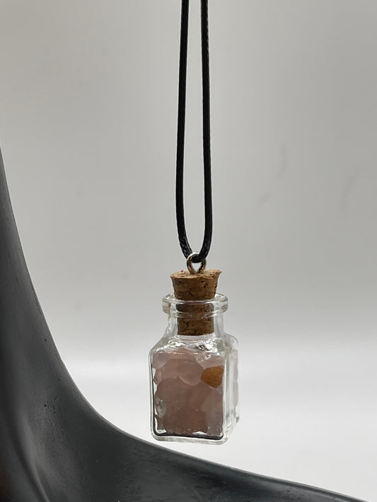 Necklace-Rose Quartz Mini Gemstone Wishing Bottles