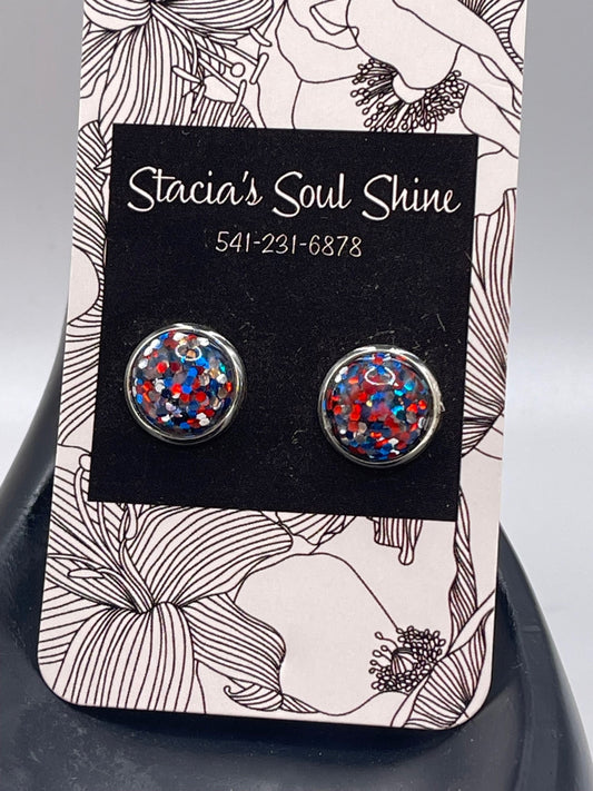 Red, White and Blue- Silver Studs