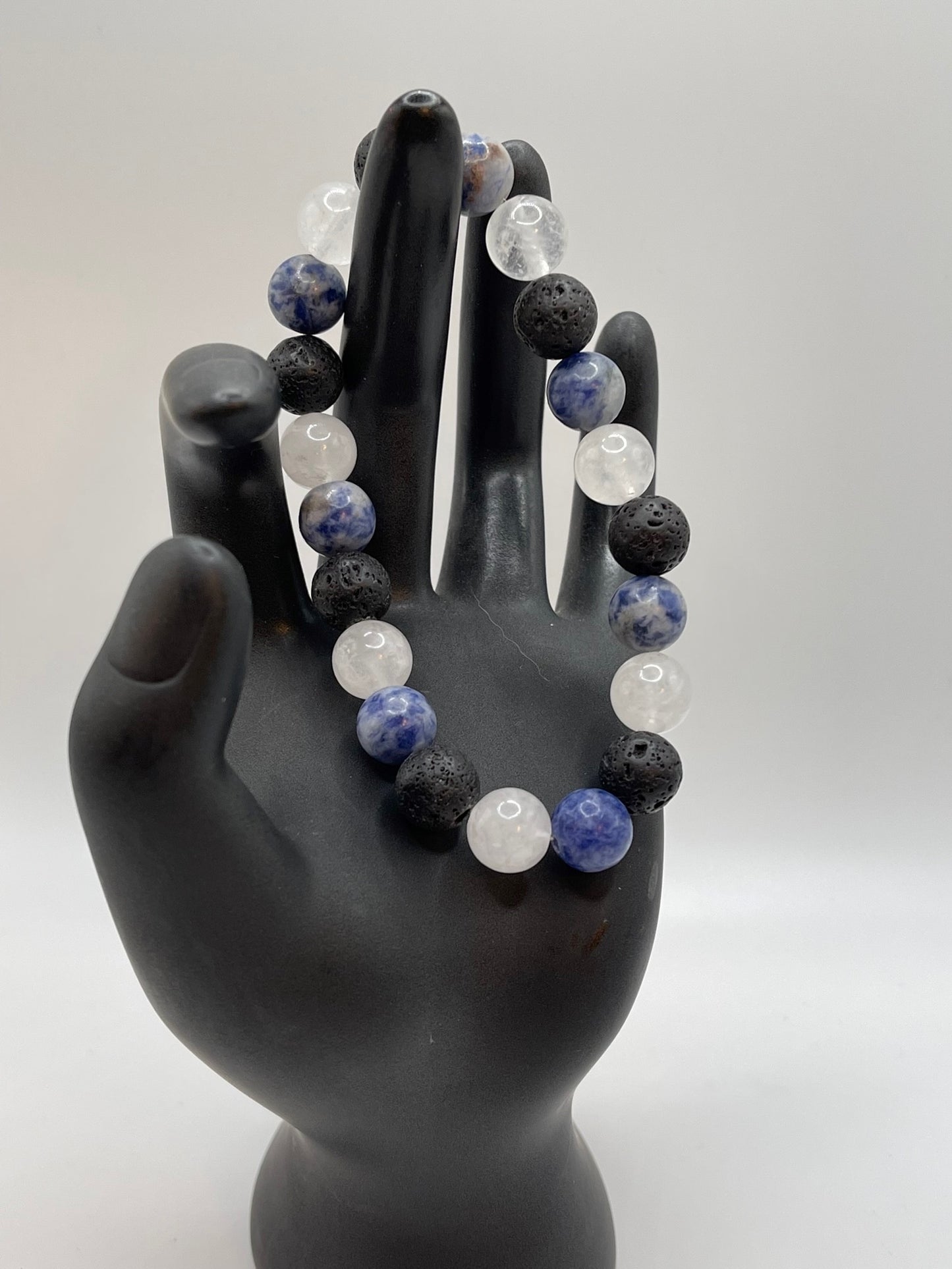 Sodalite, Quartz, and lava bead